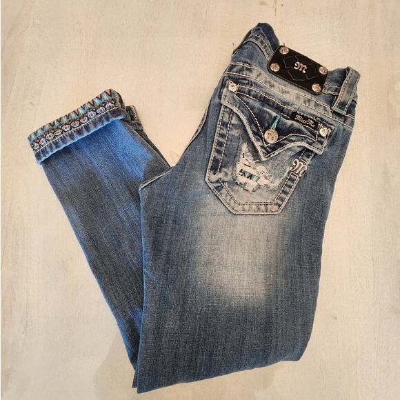 Miss Me Women's Denim Signature Cropped Jean SZ 28 Southwestern Aztec - Picture 1 of 9